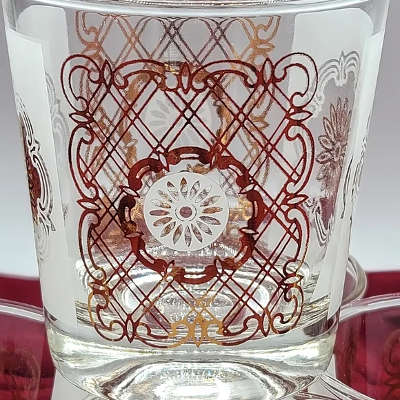 Gold Medallion Rocks Glasses White Panels Regency Barware Set 5 70s Vintage - Picture 2 of 7